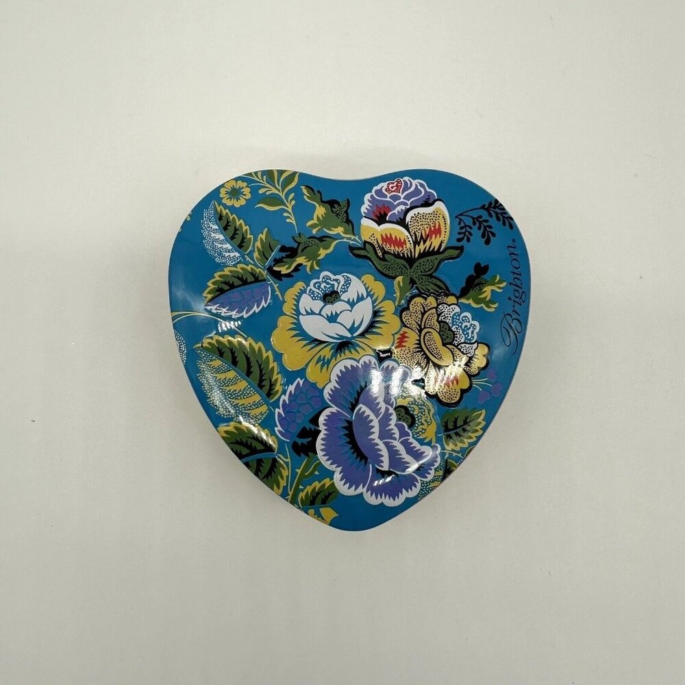 Heart Shaped Empty Tin Blue Rose Flower Trinket Box Keepsake Gift Box Brighton